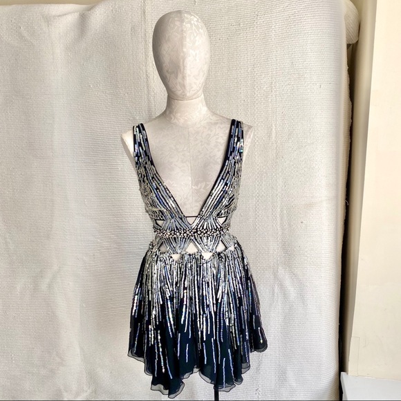 Vintage Y2K 2/4 Silk Sexy Embellished Party Dress - Picture 2 of 8